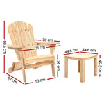Gardeon 3PC Adirondack Outdoor Table and Chairs Wooden Foldable Beach Chair Natural - Furniture > Outdoor > Outdoor