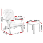 Gardeon 3PC Adirondack Outdoor Table and Chairs Wooden Foldable Beach Chair White - Furniture > Outdoor > Outdoor Sofas