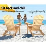 Gardeon 3PC Adirondack Outdoor Table and Chairs Wooden Foldable Beach Chair Natural - Furniture > Outdoor > Outdoor