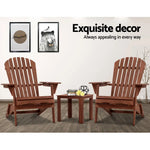 Gardeon 3PC Adirondack Outdoor Table and Chairs Wooden Foldable Beach Chair Brown - Furniture > Outdoor > Outdoor Sofas