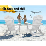 Gardeon 3PC Adirondack Outdoor Table and Chairs Wooden Foldable Beach Chair White - Furniture > Outdoor > Outdoor Sofas