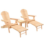Gardeon 3PC Adirondack Outdoor Table and Chairs? Wooden Sun Lounge Beach Patio Natural - Furniture > Outdoor