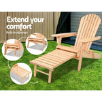 Gardeon 3PC Adirondack Outdoor Table and Chairs? Wooden Sun Lounge Beach Patio Natural - Furniture > Outdoor