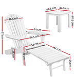 Gardeon 3PC Adirondack Outdoor Table and Chairs Wooden Sun Lounge Beach Patio White - Furniture > Outdoor > Outdoor