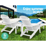 Gardeon 3PC Adirondack Outdoor Table and Chairs Wooden Sun Lounge Beach Patio White - Furniture > Outdoor > Outdoor