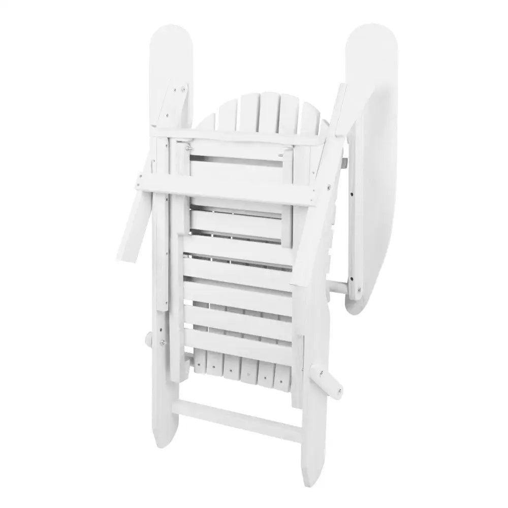Gardeon 3PC Adirondack Outdoor Table and Chairs Wooden Sun Lounge Beach Patio White - Furniture > Outdoor > Outdoor