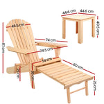Gardeon 3PC Adirondack Outdoor Table and Chairs? Wooden Sun Lounge Beach Patio Natural - Furniture > Outdoor