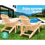 Gardeon 3PC Adirondack Outdoor Table and Chairs? Wooden Sun Lounge Beach Patio Natural - Furniture > Outdoor