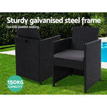 Gardeon 3PC Bistro Set Outdoor Furniture Rattan Table Chairs Cushion Patio Garden Hugo - Furniture > Outdoor