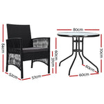 Gardeon 3PC Bistro Set Outdoor Furniture Rattan Table Chairs Cushion Patio Garden Lyra - Furniture > Outdoor