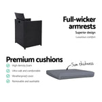 Gardeon 3PC Bistro Set Outdoor Furniture Rattan Table Chairs Cushion Patio Garden Hugo - Furniture > Outdoor