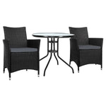 Gardeon 3PC Bistro Set Outdoor Furniture Rattan Table Chairs Cushion Patio Garden Idris - Furniture > Outdoor