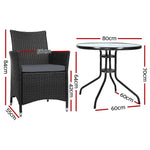 Gardeon 3PC Bistro Set Outdoor Furniture Rattan Table Chairs Cushion Patio Garden Idris - Furniture > Outdoor