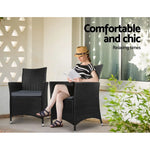 Gardeon 3PC Bistro Set Outdoor Furniture Rattan Table Chairs Cushion Patio Garden Idris - Furniture > Outdoor