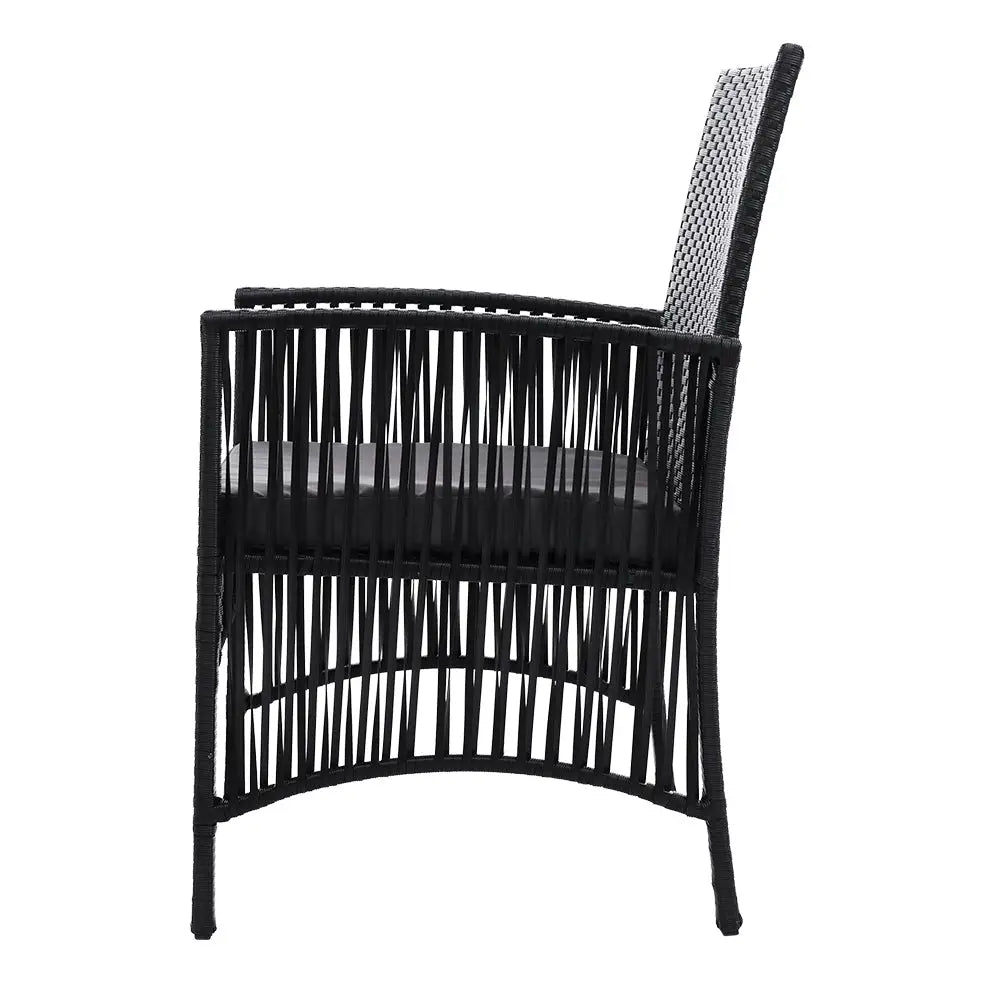 Gardeon 3PC Bistro Set Outdoor Furniture Rattan Table Chairs Cushion Patio Garden Lyra - Furniture > Outdoor