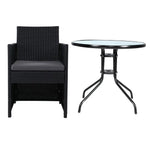 Gardeon 3PC Bistro Set Outdoor Furniture Rattan Table Chairs Cushion Patio Garden Hugo - Furniture > Outdoor
