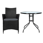 Gardeon 3PC Bistro Set Outdoor Furniture Rattan Table Chairs Cushion Patio Garden Idris - Furniture > Outdoor