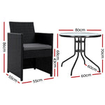 Gardeon 3PC Bistro Set Outdoor Furniture Rattan Table Chairs Cushion Patio Garden Hugo - Furniture > Outdoor