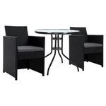 Gardeon 3PC Bistro Set Outdoor Furniture Rattan Table Chairs Cushion Patio Garden Hugo - Furniture > Outdoor