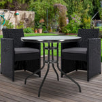 Gardeon 3PC Bistro Set Outdoor Furniture Rattan Table Chairs Cushion Patio Garden Hugo - Furniture > Outdoor