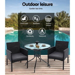 Gardeon 3PC Bistro Set Outdoor Furniture Rattan Table Chairs Cushion Patio Garden Ezra - Furniture > Outdoor