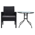 Gardeon 3PC Bistro Set Outdoor Furniture Rattan Table Chairs Cushion Patio Garden Lyra - Furniture > Outdoor