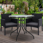 Gardeon 3PC Bistro Set Outdoor Furniture Rattan Table Chairs Cushion Patio Garden Ezra - Furniture > Outdoor