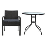 Gardeon 3PC Bistro Set Outdoor Furniture Rattan Table Chairs Cushion Patio Garden Felix - Furniture > Outdoor