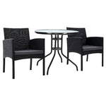 Gardeon 3PC Bistro Set Outdoor Furniture Rattan Table Chairs Cushion Patio Garden Ezra - Furniture > Outdoor