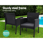 Gardeon 3PC Bistro Set Outdoor Furniture Rattan Table Chairs Cushion Patio Garden Ezra - Furniture > Outdoor