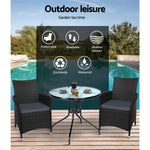Gardeon 3PC Bistro Set Outdoor Furniture Rattan Table Chairs Cushion Patio Garden Idris - Furniture > Outdoor