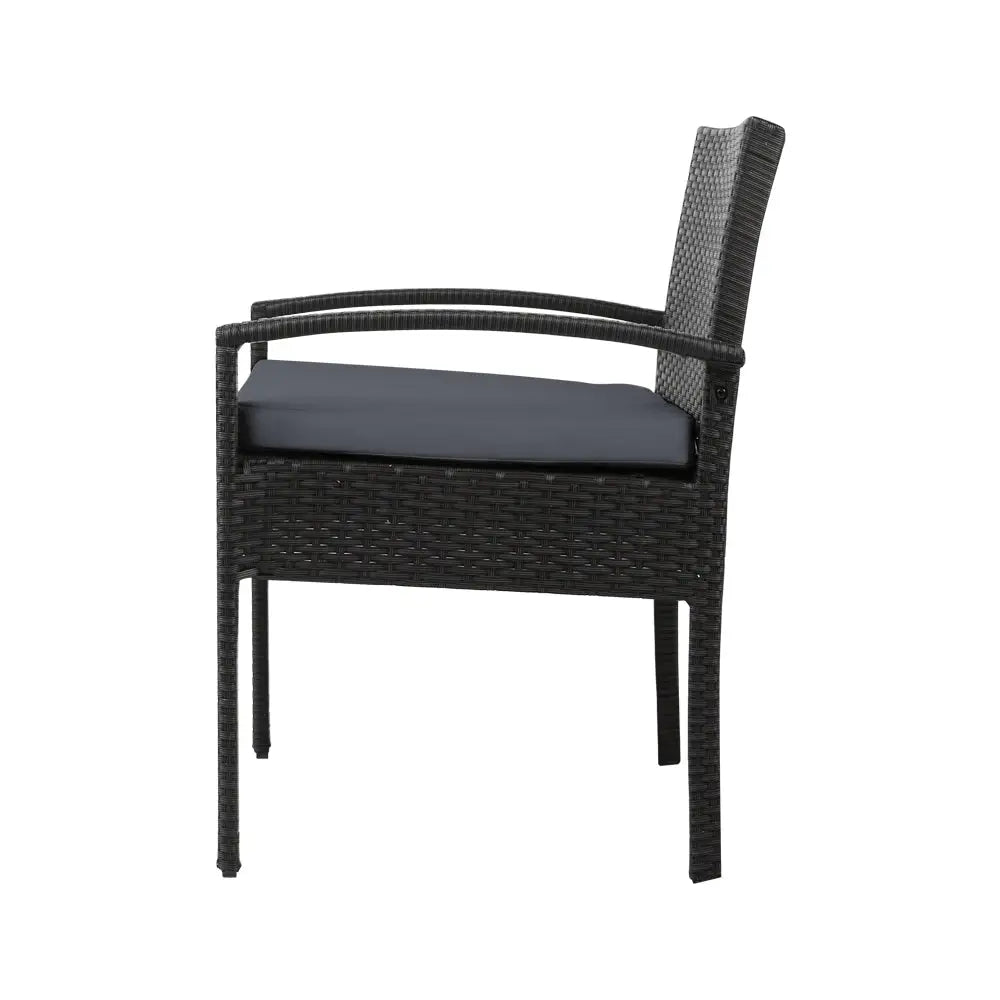 Gardeon 3PC Bistro Set Outdoor Furniture Rattan Table Chairs Cushion Patio Garden Felix - Furniture > Outdoor