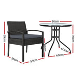 Gardeon 3PC Bistro Set Outdoor Furniture Rattan Table Chairs Cushion Patio Garden Felix - Furniture > Outdoor