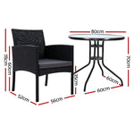 Gardeon 3PC Bistro Set Outdoor Furniture Rattan Table Chairs Cushion Patio Garden Ezra - Furniture > Outdoor