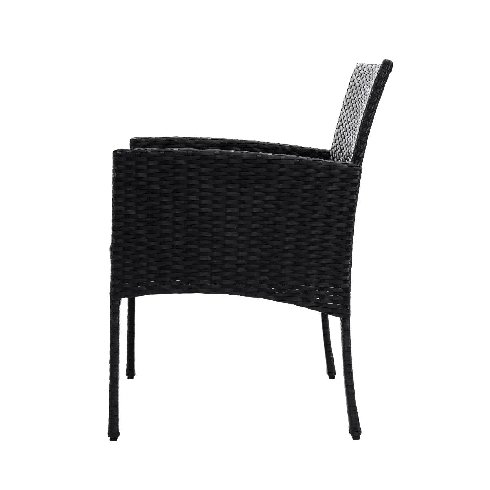 Gardeon 3PC Bistro Set Outdoor Furniture Rattan Table Chairs Cushion Patio Garden Ezra - Furniture > Outdoor