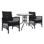 Gardeon 3PC Bistro Set Outdoor Furniture Rattan Table Chairs Cushion Patio Garden Lyra - Furniture > Outdoor