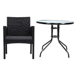 Gardeon 3PC Bistro Set Outdoor Furniture Rattan Table Chairs Cushion Patio Garden Ezra - Furniture > Outdoor