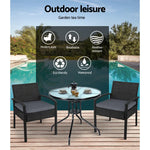 Gardeon 3PC Bistro Set Outdoor Furniture Rattan Table Chairs Cushion Patio Garden Felix - Furniture > Outdoor