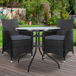 Gardeon 3PC Bistro Set Outdoor Furniture Rattan Table Chairs Cushion Patio Garden Idris - Furniture > Outdoor
