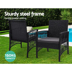 Gardeon 3PC Bistro Set Outdoor Furniture Rattan Table Chairs Cushion Patio Garden Lyra - Furniture > Outdoor