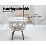 Gardeon 3PC Bistro Set Outdoor Furniture Rattan Table Chairs Patio Garden Cushion Grey - Furniture > Outdoor