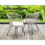 Gardeon 3PC Bistro Set Outdoor Furniture Rattan Table Chairs Patio Garden Cushion Grey - Furniture > Outdoor