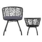 Gardeon 3PC Bistro Set Outdoor Furniture Rattan Table Chairs Patio Garden Cushion Black - Furniture > Outdoor