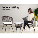 Gardeon 3PC Bistro Set Outdoor Furniture Rattan Table Chairs Patio Garden Cushion Brown - Furniture > Outdoor