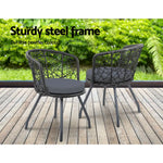 Gardeon 3PC Bistro Set Outdoor Furniture Rattan Table Chairs Patio Garden Cushion Black - Furniture > Outdoor