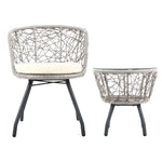 Gardeon 3PC Bistro Set Outdoor Furniture Rattan Table Chairs Patio Garden Cushion Grey - Furniture > Outdoor