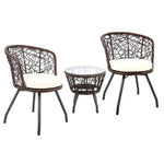 Gardeon 3PC Bistro Set Outdoor Furniture Rattan Table Chairs Patio Garden Cushion Brown - Furniture > Outdoor