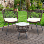Gardeon 3PC Bistro Set Outdoor Furniture Rattan Table Chairs Patio Garden Cushion Brown - Furniture > Outdoor