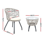 Gardeon 3PC Bistro Set Outdoor Furniture Rattan Table Chairs Patio Garden Cushion Grey - Furniture > Outdoor