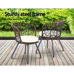 Gardeon 3PC Bistro Set Outdoor Furniture Rattan Table Chairs Patio Garden Cushion Brown - Furniture > Outdoor